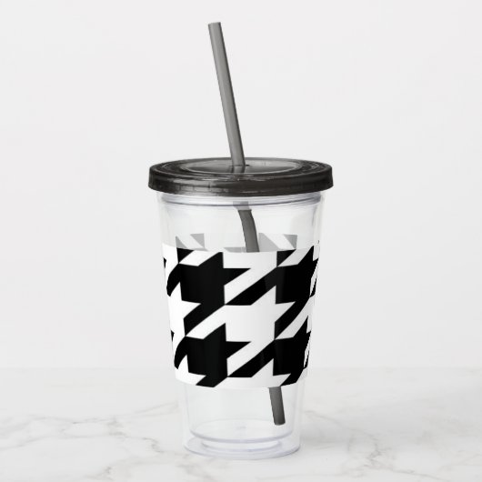 シックな幾何学的な黒と白のパタ千鳥格子のーン アクリルタンブラー (左)