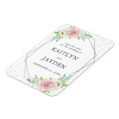 シックな幾何学的シルバーフォイルフローラ保存日付 マグネット (左側)