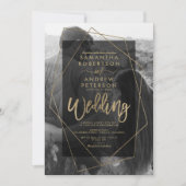 シックな幾何学的金ゴールドタイポグラフィ結婚写真 招待状 (正面)