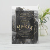 シックな幾何学的金ゴールドタイポグラフィ結婚写真 招待状 (スタンド正面)