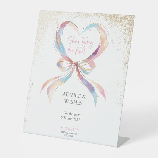 シックな彼女は結び目ピンクの弓アドバイス&ウィッシュ 台座サイン (正面)