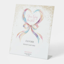 シックな彼女は結び目ピンクの弓アドバイス&ウィッシュ 台座サイン