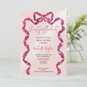 シックな彼女は結び目ピンクの弓ブライダルシャワー 招待状 (スタンド正面)