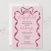 シックな彼女は結び目ピンクの弓ブライダルシャワー 招待状 (正面)