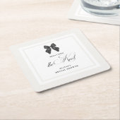 シックな'彼女は結ぶ結び目ブラックボウブライダルシャワー スクエアペーパーコースター (アングル)