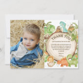 シックな恐竜の少年の誕生日緑のシェブロン写真 サンキューカード (正面)