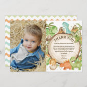 シックな恐竜の少年の誕生日緑のシェブロン写真 サンキューカード (正面/裏面)