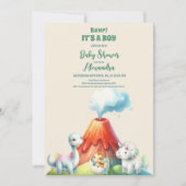 シックな恐竜の少年の赤ちゃんシャワー緑 招待状 (正面)