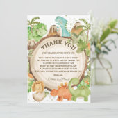 シックな恐竜の男の子の赤ちゃんシャワー緑のシェブロン サンキューカード (スタンド正面)