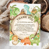 シックな恐竜の男の子の赤ちゃんシャワー緑のシェブロン サンキューカード