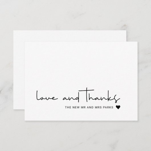 シックな愛とス感謝していトカジュアルスクリプトのサンキューカード サンキューカード (正面/裏面)