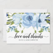 シックな愛と感謝してい埃の多い青いフローラ水色 サンキューカード (正面)