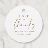シックな愛と感謝の金文字体裁の結婚式 フェイバータグ (正面)