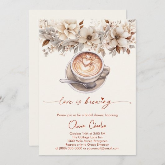 シックな愛はブルーイングブライダルシャワーコーヒー 招待状 (正面/裏面)