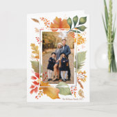 シックな感謝祭ファミリーフォト秋リーフ縁ど シーズンカード (正面)