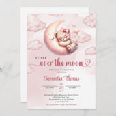 シックな我々は月の女の子ベビーシャワー上にある 招待状 (正面/裏面)
