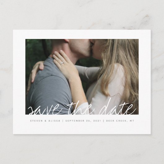 シックな手によって文字を入れられる保存日付 インビテーションポストカード (正面)