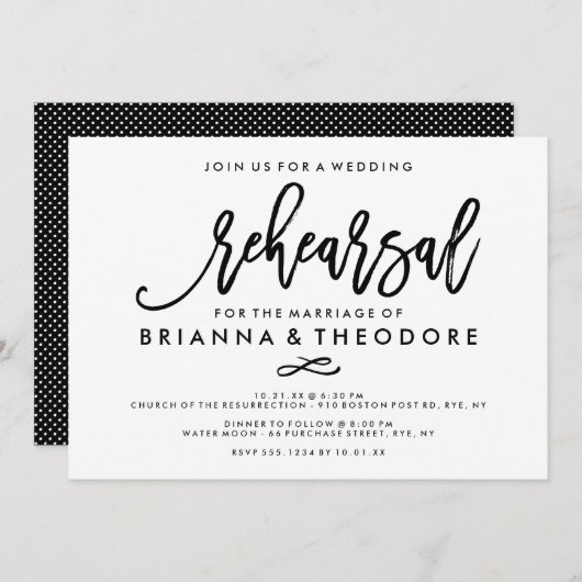 シックな手の教養がある結婚式のリハーサル 招待状 (正面/裏面)