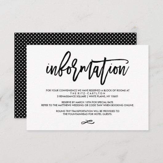 シックな手の教養がある結婚式の情報カード エンクロージャーカード (正面/裏面)