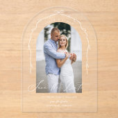 シックな手エレガント引き弓とリボンアーチフォト アクリル招待状 (正面)