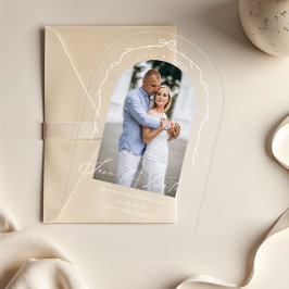 シックな手エレガント引き弓とリボンアーチフォト アクリル招待状