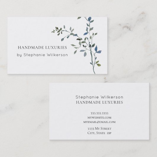 シックな手作りエレガントの緑の名刺 名刺 (正面/裏面)