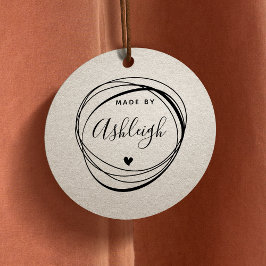 シックな手描きサークル&ハートメイドバイ名前をカスタムする ラバースタンプ