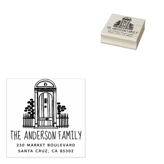 シックな手描きドアファミリ名と差出人住所 ラバースタンプ (押印)