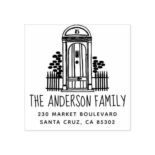 シックな手描きドアファミリ名と差出人住所 ラバースタンプ (インプリント)