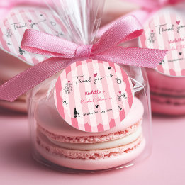 シックな手描きピンクストライプブライダルシャワー ラウンドシール