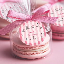 シックな手描きピンクストライプブライダルシャワー ラウンドシール