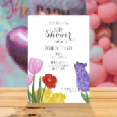 シックな手描きフローラ赤ちゃんシャワー水色 招待状