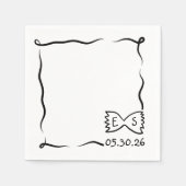 シックな手描きボウタイパスタディナー結婚パーティー スタンダードカクテルナプキン (正面)