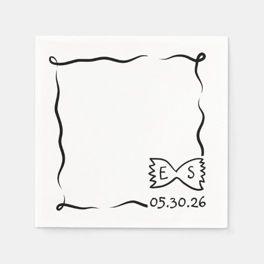 シックな手描きボウタイパスタディナー結婚パーティー スタンダードカクテルナプキン (正面)
