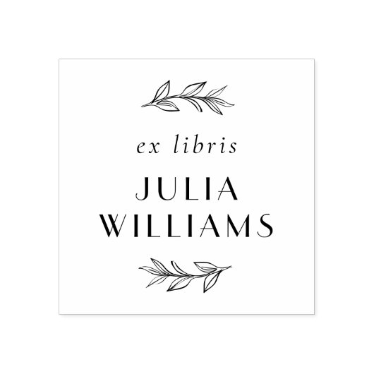 シックな手描きボタニカル葉Ex Libris Name ラバースタンプ (インプリント)