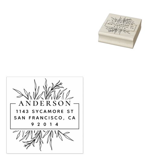 シックな手描きメドー葉ド差出人住所 ラバースタンプ (押印)
