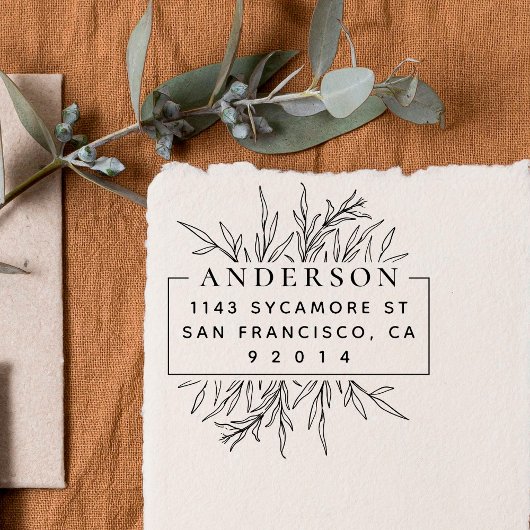 シックな手描きメドー葉ド差出人住所 ラバースタンプ