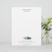 シックな手描き青いグレーの水色の羽毛V2 レターヘッド (スタンド正面)