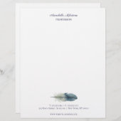 シックな手描き青いグレーの水色の羽毛V2 レターヘッド (正面/裏面)