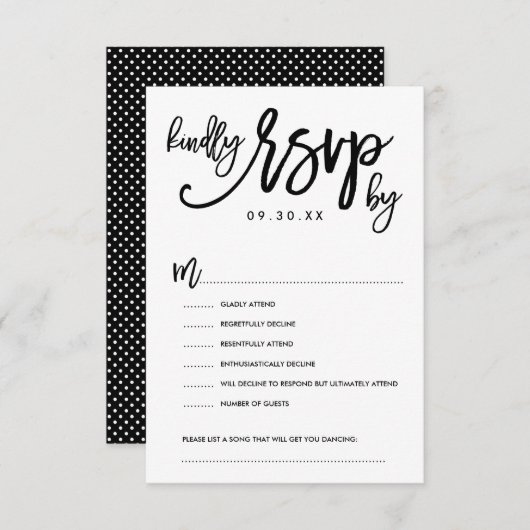 シックな手文字の結婚式RSVPオプションカード 出欠カード (正面/裏面)