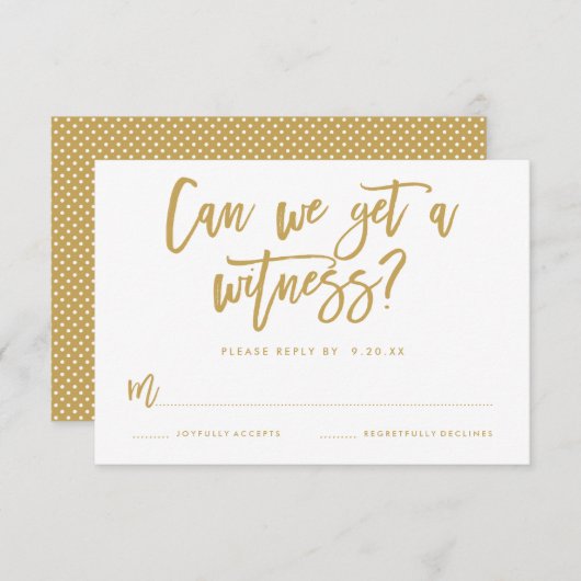 シックな手文字の結婚式RSVPカードの金ゴールド 出欠カード (正面/裏面)