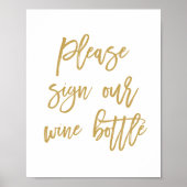 シックな手文字結婚のサインザートワインボトル ポスター (正面)