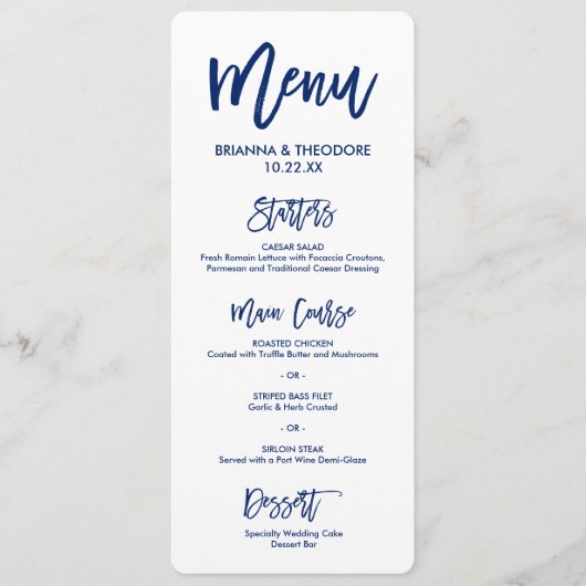 シックな手文字結婚のメニューNavy Blue メニュー (正面)