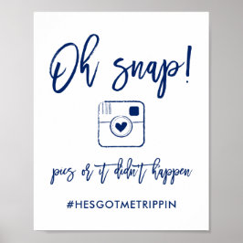 シックな手文字Ohスナップ写真ハッシュタグネイビー ポスター