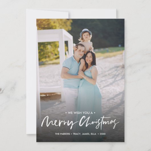 シックな手書きのメリークリスマスの垂直方向の写真 招待状 (正面)