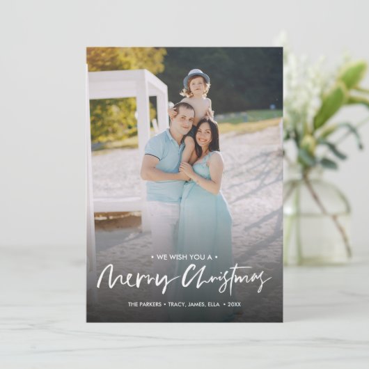 シックな手書きのメリークリスマスの垂直方向の写真 招待状 (スタンド正面)