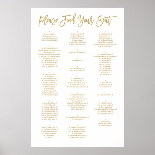 シックな手書きアルファベットの座席表 ポスター (正面)