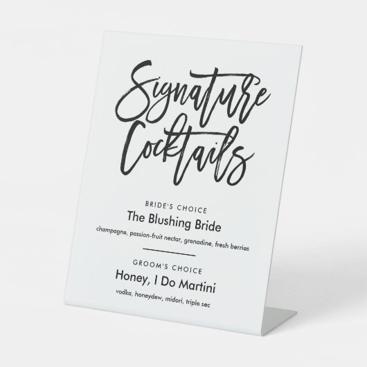 シックな手書きシグネチャーカクテルメニューブラック 台座サイン (正面)