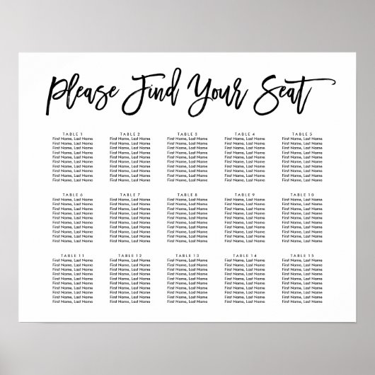 シックな手書きシーティングチャート ポスター (正面)