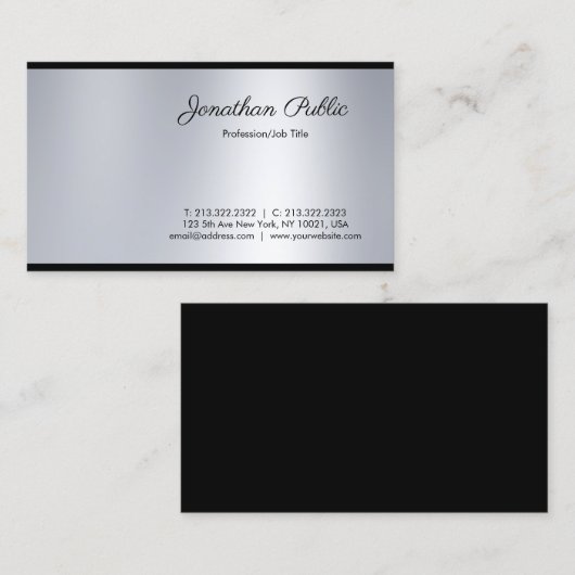 シックな手書きスクリプトシルバールッククリーングラマー 名刺 (正面/裏面)